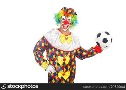 Clown with football ball on white