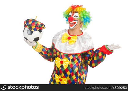 Clown with football ball on white