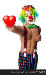 Clown with heart isolated on white