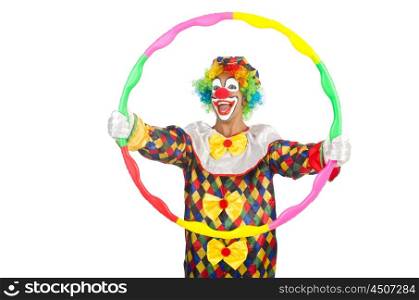 Clown with hula hoop isolated on white