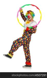 Clown with hula hoop isolated on white