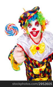 Clown with lollipops isolated on white