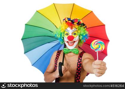 Clown with umbrella and lollypop
