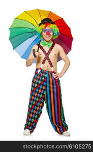 Clown with umbrella isolated on white