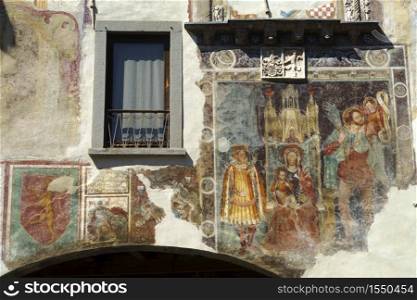 Clusone, Bergamo, Lombardy, Italy: historic Palazzo comunale, with frescos on the facade