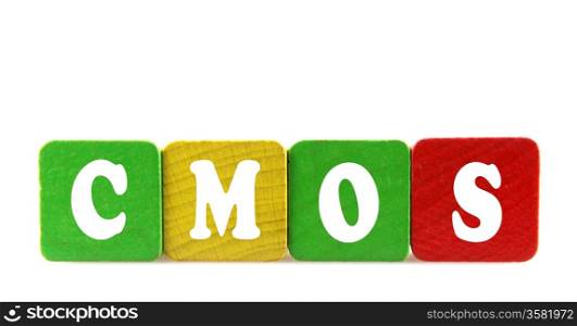 cmos - isolated text in wooden building blocks