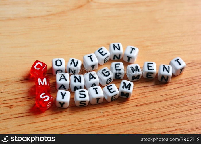 CMS Content Management System written on dices on wooden background