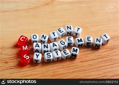 CMS Content Management System written on dices on wooden background