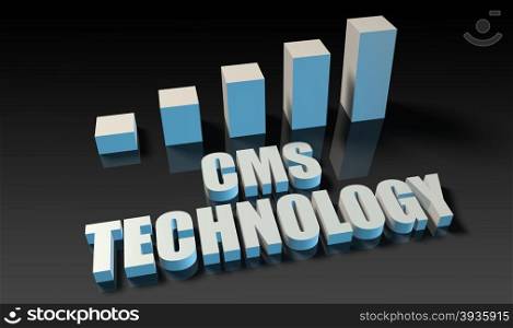 Cms technology graph chart in 3d on blue and black. Cms technology