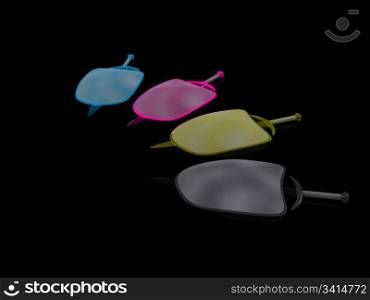 CMYK shields and swords. 3d