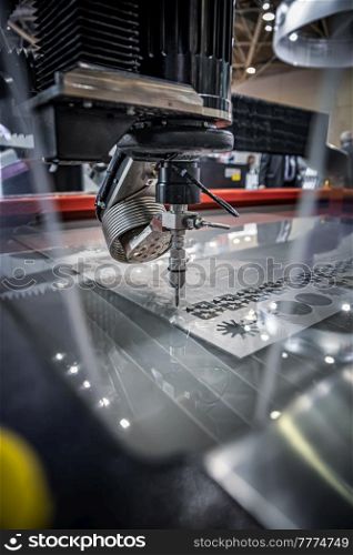 CNC water jet cutting machine modern industrial technology.