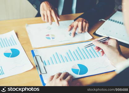 Co-working Business Team meeting Planning Strategy Analysis investment and saving concept. meeting discussing new plan financial graph data