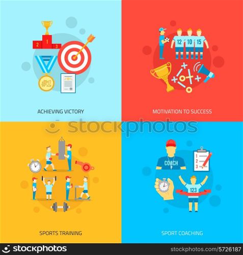 Coaching design concept set with achieving victory motivation to success sports training and coaching flat icons isolated vector illustration