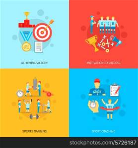 Coaching design concept set with achieving victory motivation to success sports training and coaching flat icons isolated vector illustration