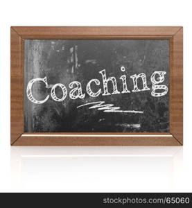 Coaching text written on blackboard, 3D rendering. Blank blackboard