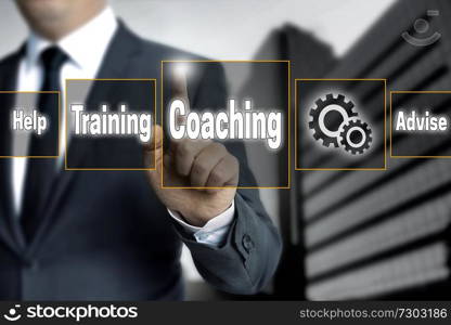 coaching touchscreen is operated by businessman.. coaching touchscreen is operated by businessman