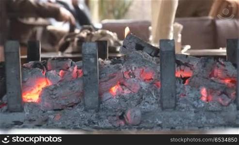 coal burning in the fireplace