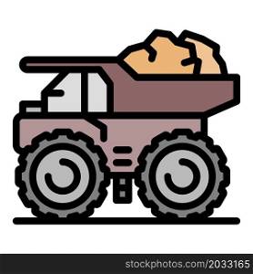 Coal dump truck icon. Outline coal dump truck vector icon color flat isolated. Coal dump truck icon color outline vector
