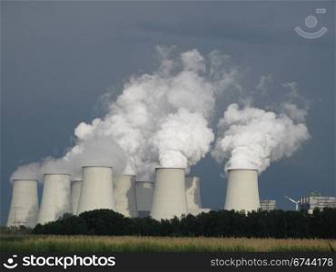 Coal-fired power plant, climate change. cooling towers of a coal fired power plant in brandenburg, germany