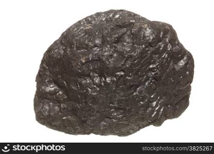 Coal lump carbon nugget isolated on white. Power and energy source.