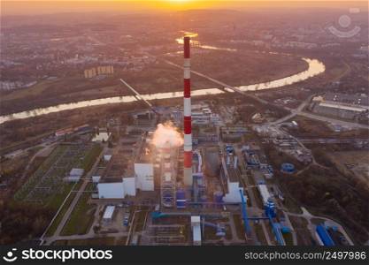 Coal power plant aerial drone view