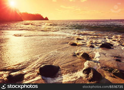 Coast in Costa Rica. Beautiful tropical Pacific Ocean coast in Costa Rica