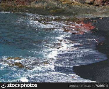 Coast in El Golfo, Lanzarote, Canary Islands. Travel, beauty in nature concept.. Coast in El Golfo, Lanzarote, Canary Islands.
