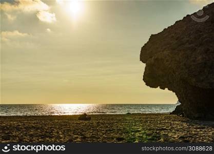 Coast landscape in Spain. Monsul beach in Cabo de Gata Nijar Natural Park, province Almeria Andalusia.. Monsul beach, Park Cabo de Gata in Spain