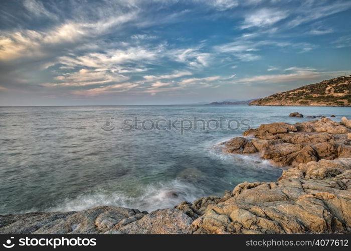 Coast of the Balagne region of Corsica near Ile Rousse looking towards the Desert des Agriates and Cap Corse