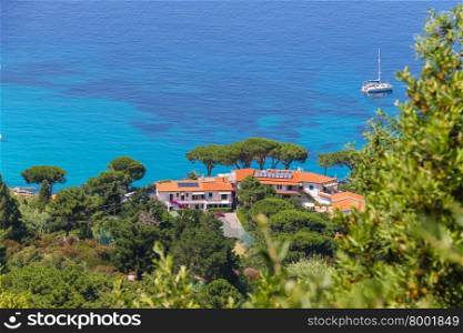 Coast of Tyrrhenian Sea on Elba Island, Italy. View to San Andrea