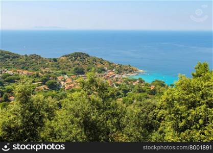 Coast of Tyrrhenian Sea on Elba Island, Italy. View to San Andrea