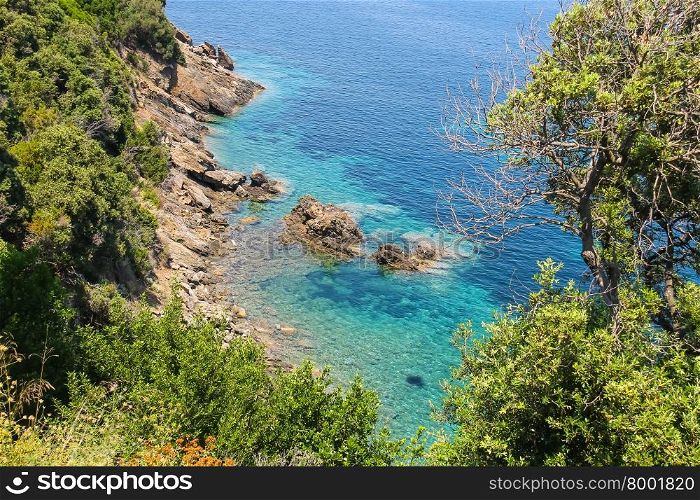 Coast of Tyrrhenian Sea on Elba Island, region of Tuscany, Italy