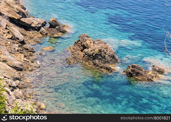 Coast of Tyrrhenian Sea on Elba Island, region of Tuscany, Italy