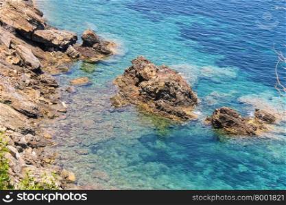 Coast of Tyrrhenian Sea on Elba Island, region of Tuscany, Italy