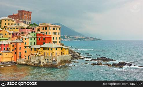 Coast with picturesque houses by the sea in Boccadasse in Genoa (Genova), Liguria, Italy