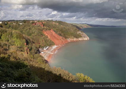 Coastal erosion at Babbacombe Beach, Devon, England.