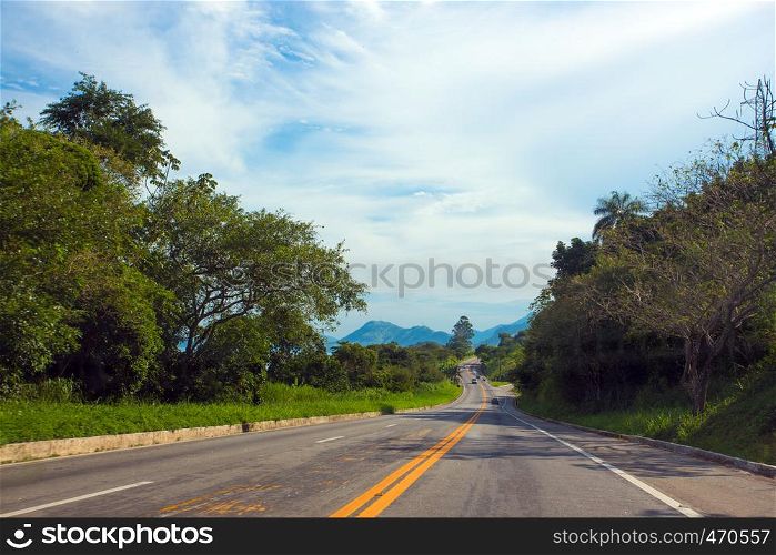 coastal road with tropical forest at Brazil