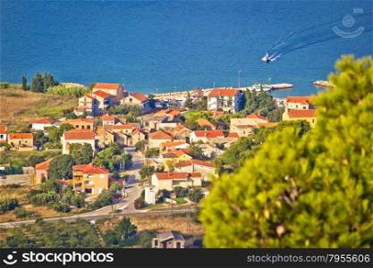 Coastal village Dobropoljana on Island of Pasman aerial view, Dalmatia, Croatia