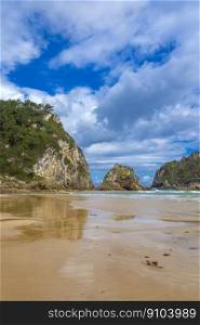 Coastline and Cliffs, Beach of La Franca, Protected Landscape of the Oriental Coast of Asturias, La Franca, Ribadedeva, Asturias, Spain, Europe. Beach of La Franca, La Franca, Spain 