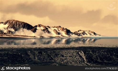 coastline of Antarctica with stones and ice