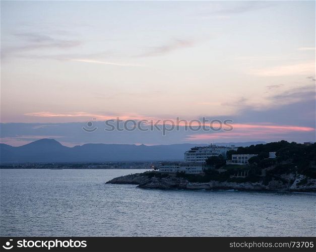 Coastline of Cap Salou in the blue hour, Catalonia, Spain