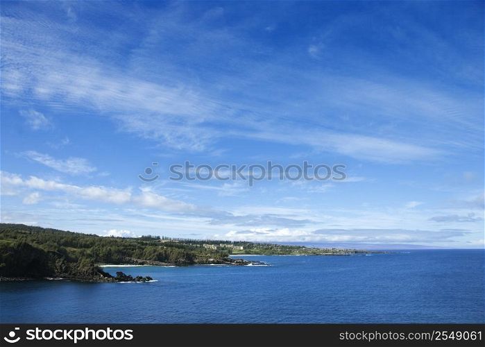 Coastline with blue sky of Honolua, Hawaii.
