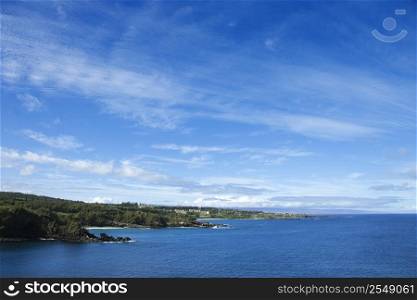 Coastline with blue sky of Honolua, Hawaii.