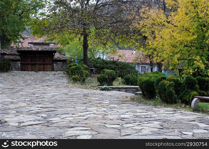 Cobbled courtyard in Bulgaria in the fall