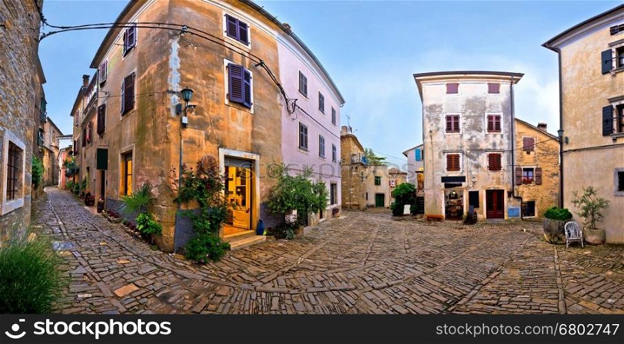 Cobbled square of Groznjan village panorama, Istria, Croatia