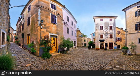 Cobbled square of Groznjan village panorama, Istria, Croatia