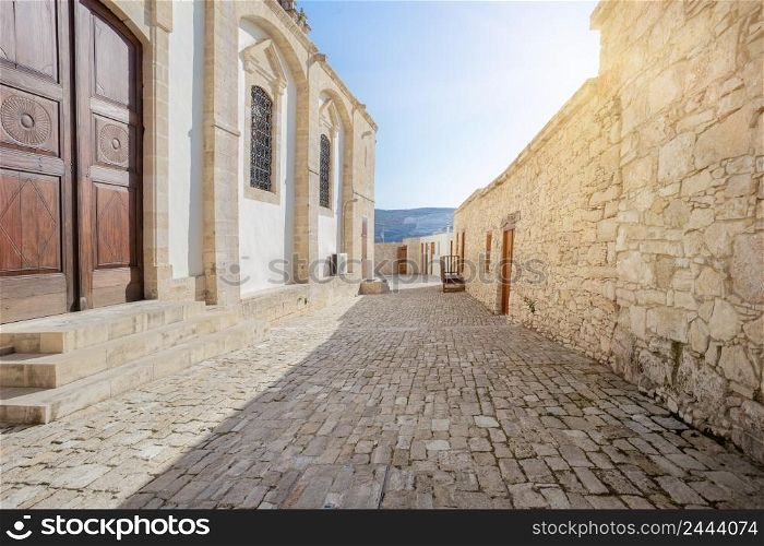 Cobbled street of the Kykkos monastery in Cyprus. Troodos. Cobbled street of the Kykkos monastery in Cyprus