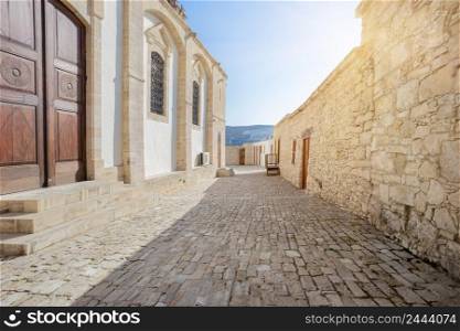 Cobbled street of the Kykkos monastery in Cyprus. Troodos. Cobbled street of the Kykkos monastery in Cyprus