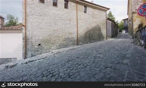 Cobblestone streets and Authentic Old Houses in Plovdiv, Bulgaria. European Capital of Culture 2019