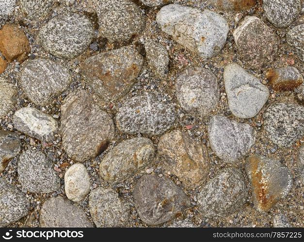 Cobblestone structure on the ground, copy space
